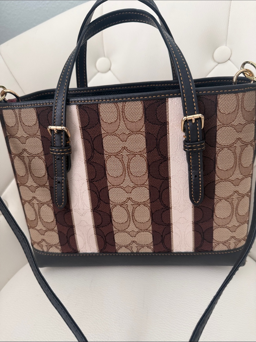 COACH Mollie Tote 25 In Signature Jacquard With Stripes Bag Brown Black READ - Picture 6 of 17